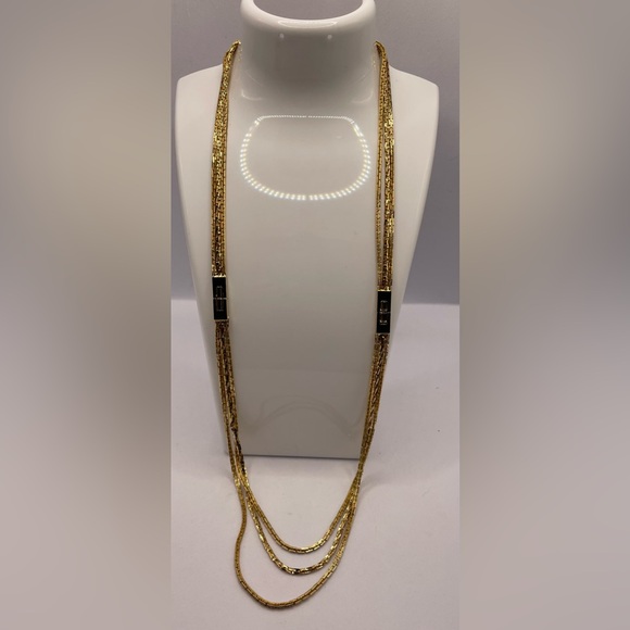 Vintage Gold Tone Multi Chain Necklace with Faceted Crystal Accents - Picture 6 of 7